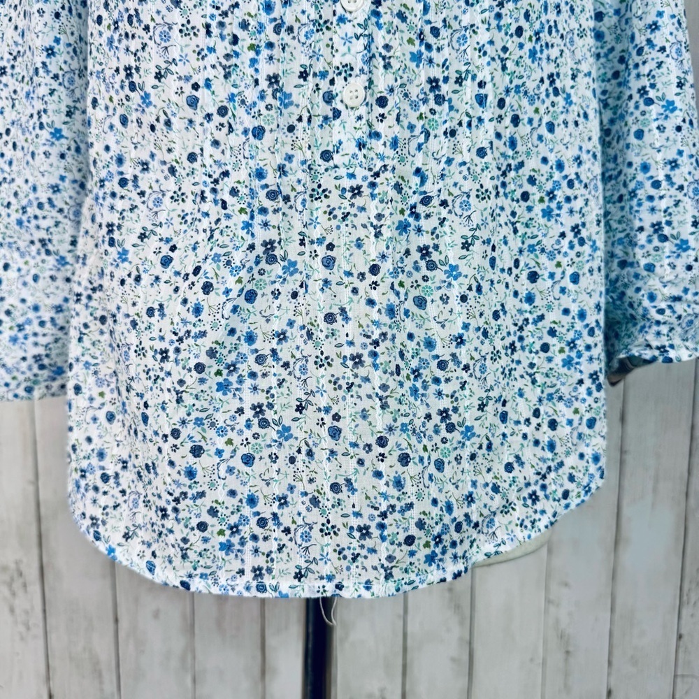 Mossimo | Blue Floral Cotton Blouse M – Cottagecore Boho Spring Top 🌿💙 - Picture 2 of 13